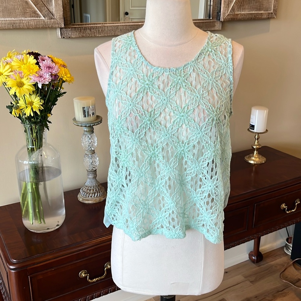 Altard State Beaded Lace Mint Green Top